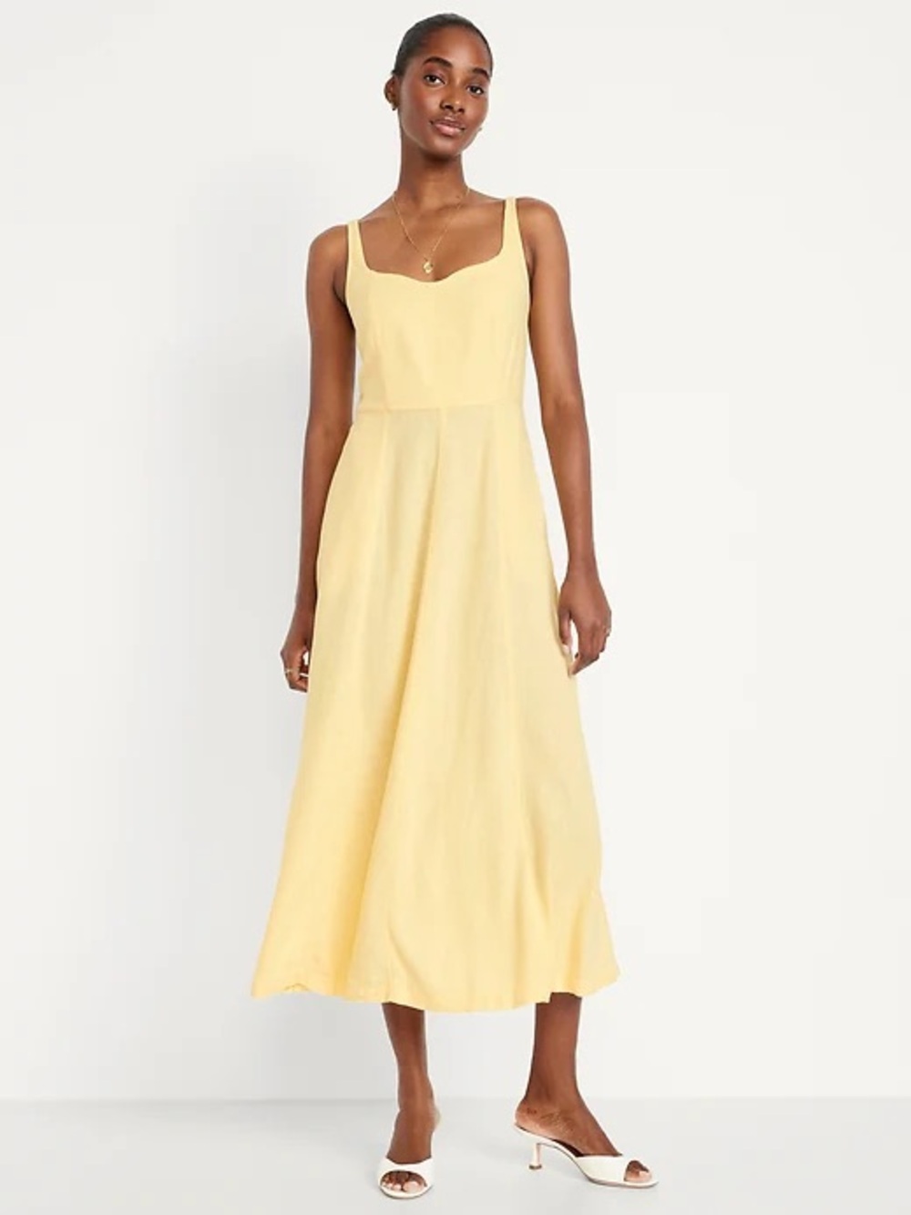 Old Navy Pale Yellow Square-Neck Midi Dress